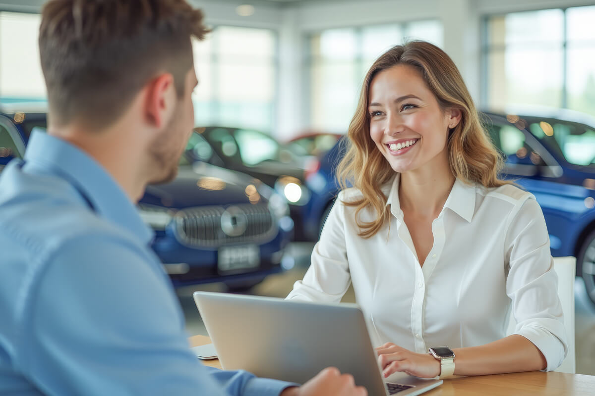 Mitarbeiterin am Laptop im Kundengespräch