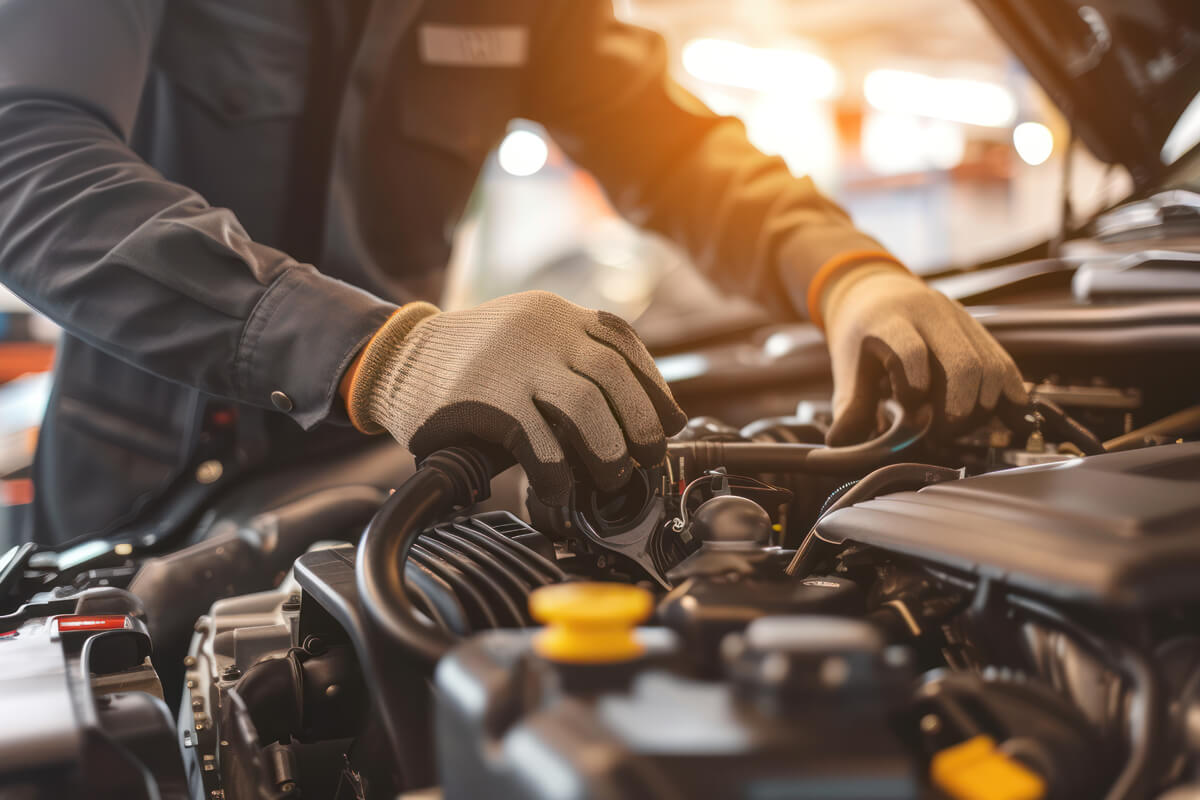 Mitarbeiter arbeitet am Motor